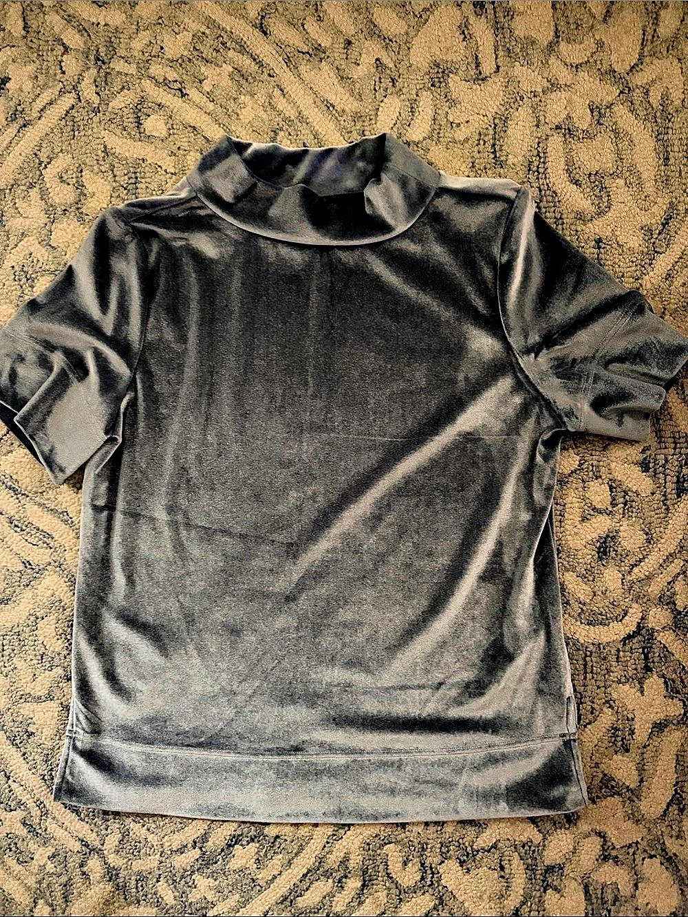 Anthropologie Krisha Velvet Mock Neck Top Black Short Sleeve